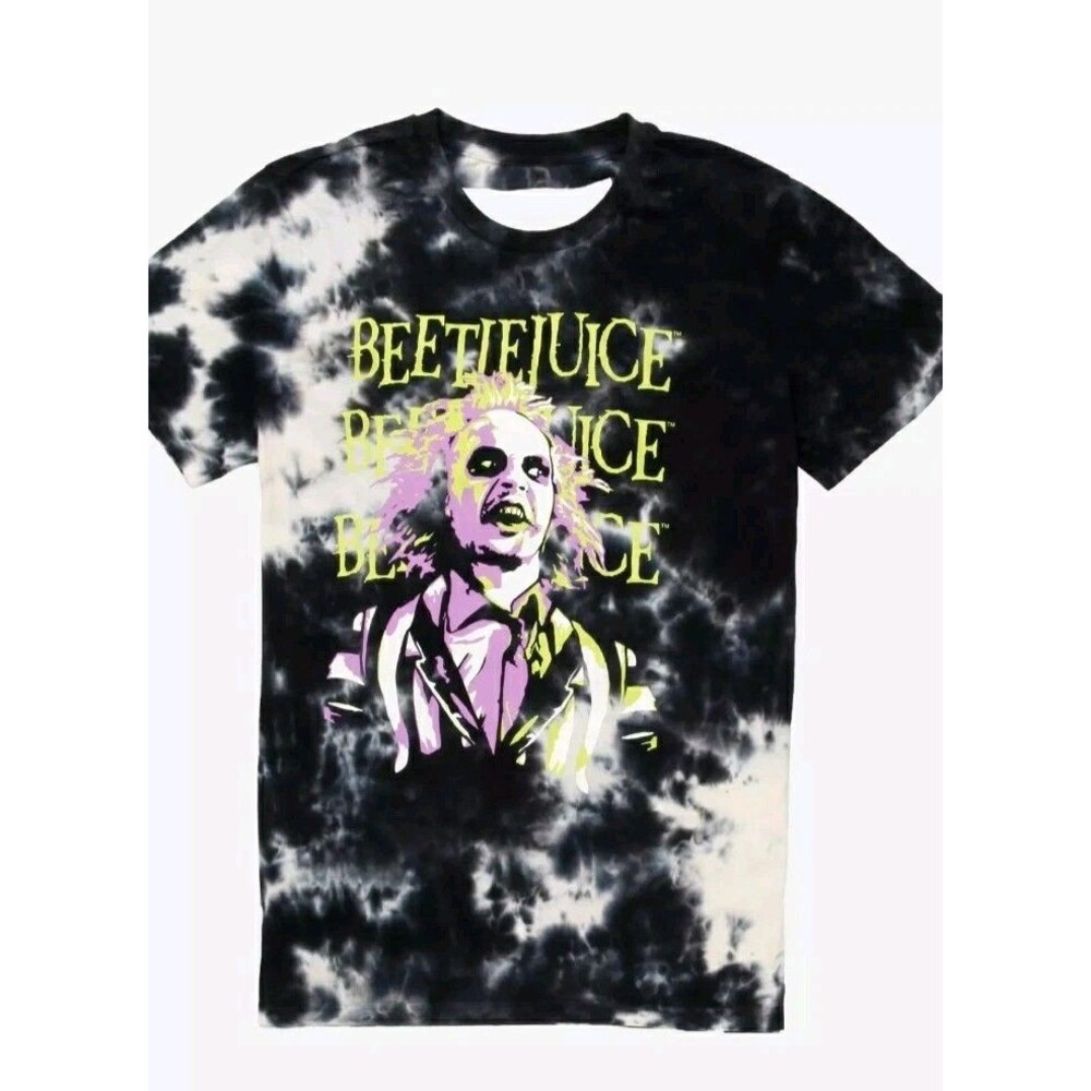 Hot Topic Beetlejuice Tie-Dye Slashed Back Women's T-Shirt Black/White Size S